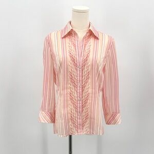 Banana Republic Sheer Pink Striped Tuxedo Front Button-Up Blouse